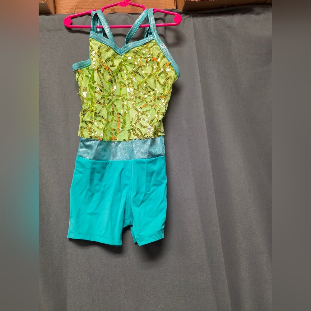 Girl's Lime Green & Teal Leotard/Figure Skating Dress, Child Small